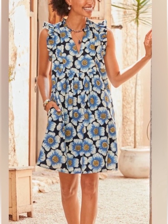 Sundance Dresses & Skirts - Sundance Azalea Blooms Linen Floral Ruffled Shoulder Dress Size S